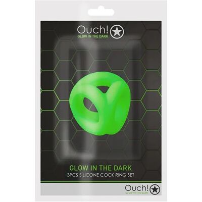 Ouch! Anneau pénien et ceinture pour testicules phosphorescents - Vert néon Ouch! Anneau pénien et ceinture pour testicules phosphorescents - Vert néon
