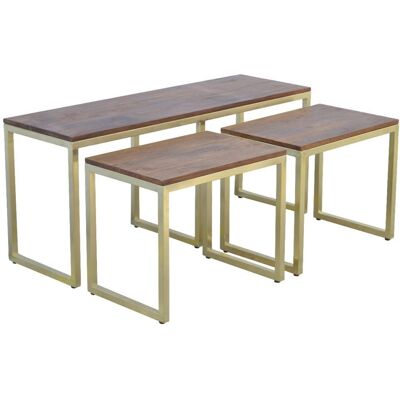 NETFURNITURE - Hik Ensemble de tables en bois massif et or - 3 pièces - Publicité NETFURNITURE - Hik Ensemble de tables en bois massif et or - 3 pièces - Publicité