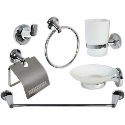Trade Shop Modernes Badezimmer-Set - Satinierter Chrome Stahl & Glas - 6 Stück Trade Shop Modernes Badezimmer-Set - Satinierter Chrome Stahl & Glas - 6 Stück