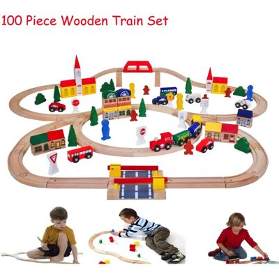 HYGRAD Kids Wooden Train Set - City Traffic Scene - 100 Pieces - Train Set for Children HYGRAD Kids Wooden Train Set - City Traffic Scene - 100 Pieces - Train Set for Children