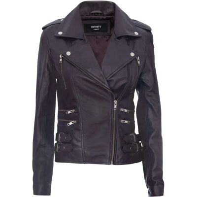 Infinity Leather Damen Vintage Brando Bikerjacke - Lila - EU 44 / UK 16 Infinity Leather Damen Vintage Brando Bikerjacke - Lila - EU 44 / UK 16