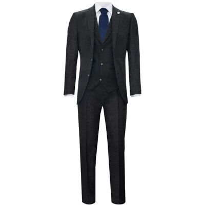 Truclothing Men's Black Herringbone Tweed Suit - Size 46 Truclothing Men's Black Herringbone Tweed Suit - Size 46