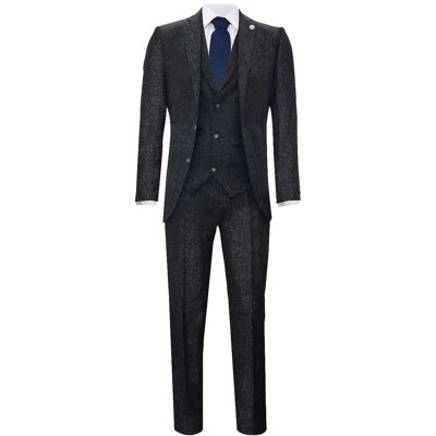 Truclothing Heren 3-delig zwart tweedpak met visgraatmotief - Maat 50 Truclothing Heren 3-delig zwart tweedpak met visgraatmotief - Maat 50