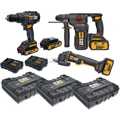 CAT Impact Power Tools Kit - Hammer Drill, Impact Driver, Angle Grinder - Power tools set CAT Impact Power Tools Kit - Hammer Drill, Impact Driver, Angle Grinder - Power tools set