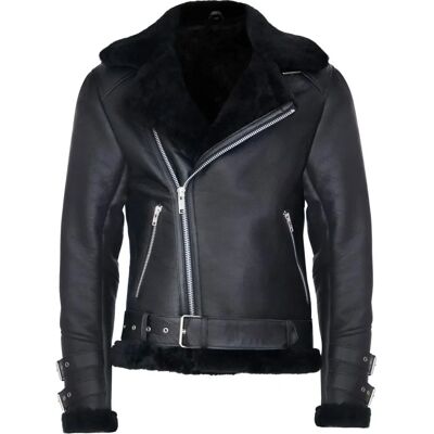 Infinity Leather Heren Zwarte RAF B3 Sheepskin Biker Jas Infinity Leather Heren Zwarte RAF B3 Sheepskin Biker Jas
