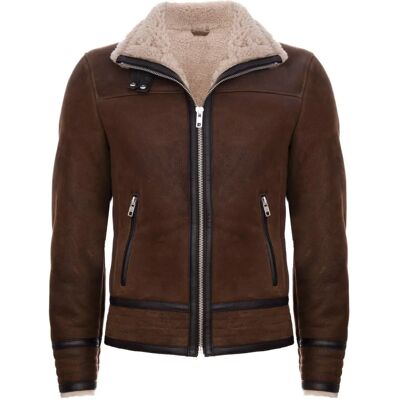 Infinity Leather Heren Bruin Tan RAF Schapenvacht Biker Leren Jas - Leren Motorrijdersjas Infinity Leather Heren Bruin Tan RAF Schapenvacht Biker Leren Jas - Leren Motorrijdersjas