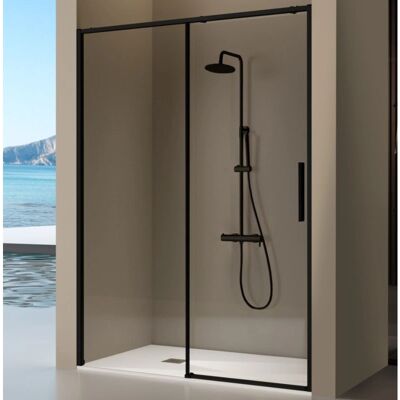 KASSANDRA Panel Fijo y Puerta Corredera Negra Mate - 106-118.6cm KASSANDRA Panel Fijo y Puerta Corredera Negra Mate - 106-118.6cm