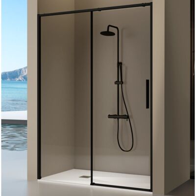 KASSANDRA Panel de Ducha Fijo + Puerta Corredera Negra Mate - Mampara de Ducha KASSANDRA Panel de Ducha Fijo + Puerta Corredera Negra Mate - Mampara de Ducha