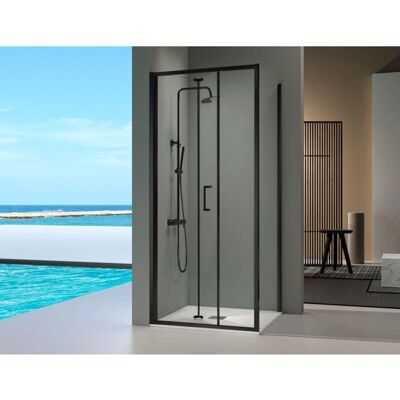 Kassandra - Panel de ducha angular fijo + puerta plegable - 90cm Negro Kassandra - Panel de ducha angular fijo + puerta plegable - 90cm Negro