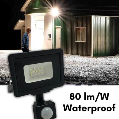 Projecteur LED SILAMP 10W Noir IP65 Détecteur de Mouvement - Publicité Projecteur LED SILAMP 10W Noir IP65 Détecteur de Mouvement - Publicité