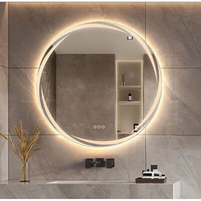 LUVODI Marca Espejo Redondo LED de Baño 80cm - Espejo de Baño con Diseño Vórtice LUVODI Marca Espejo Redondo LED de Baño 80cm - Espejo de Baño con Diseño Vórtice