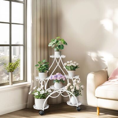 UNHO Portavasi con ruote - Bianco - 6 vasi - 58x30.5x84.5 cm - Plant Stand UNHO Portavasi con ruote - Bianco - 6 vasi - 58x30.5x84.5 cm - Plant Stand