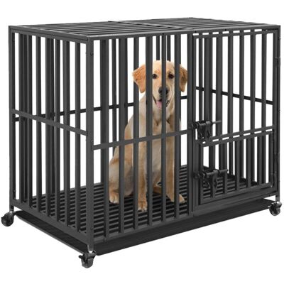 BINGOPAW - Jaula de metal para perros grandes con ruedas - Kennel resistente BINGOPAW - Jaula de metal para perros grandes con ruedas - Kennel resistente