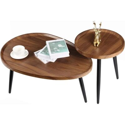 UNHO Juego de 2 Mesas Centro Moderno - Marrón - MDF tapa, patas de acero - Mesas UNHO Juego de 2 Mesas Centro Moderno - Marrón - MDF tapa, patas de acero - Mesas