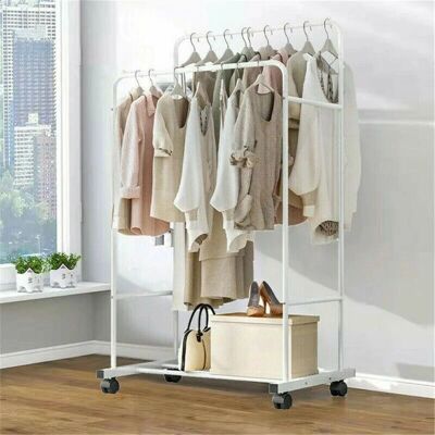 UNHO Perchero de metal con ruedas - Blanco - Percha de ropa UNHO Perchero de metal con ruedas - Blanco - Percha de ropa