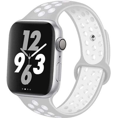 Bracelet Sportystyle pour Apple Watch 44mm Gris/Blanc - Bracelet Smartwatch - Publicité Bracelet Sportystyle pour Apple Watch 44mm Gris/Blanc - Bracelet Smartwatch - Publicité