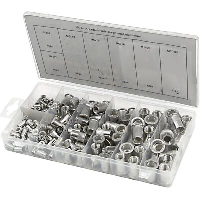 HBM Assortiment van 150 aluminium blindklinkmoeren HBM Assortiment van 150 aluminium blindklinkmoeren