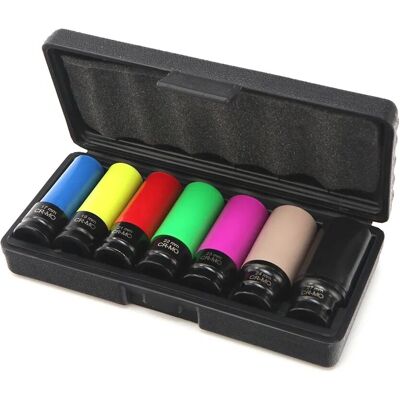 HBM Impact Doppen Set - 7-delig 1/2" met Beschermkappen HBM Impact Doppen Set - 7-delig 1/2" met Beschermkappen
