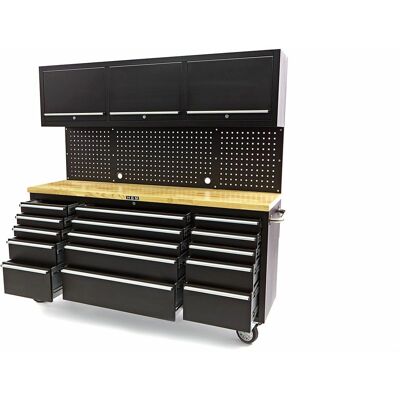 Banco de trabajo HBM con pared de armario y encimera de madera - Banco de trabajo Banco de trabajo HBM con pared de armario y encimera de madera - Banco de trabajo