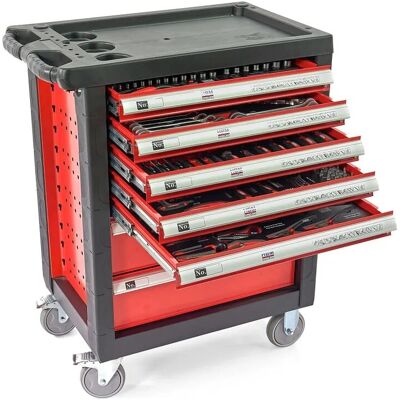 HBM Premium Werkzeugwagen - 196-teilig, Abschließbare Schubladen - Rot HBM Premium Werkzeugwagen - 196-teilig, Abschließbare Schubladen - Rot