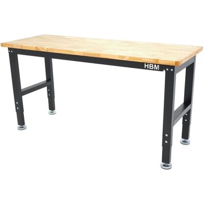 Établi réglable en hauteur HBM 152 cm avec plan de travail en bois massif - Publicité Établi réglable en hauteur HBM 152 cm avec plan de travail en bois massif - Publicité