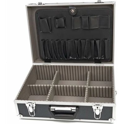 HBM Caja de herramientas de aluminio - Compartimentos universales - 45x33x15.5 cm - Caja de herramientas HBM Caja de herramientas de aluminio - Compartimentos universales - 45x33x15.5 cm - Caja de herramientas