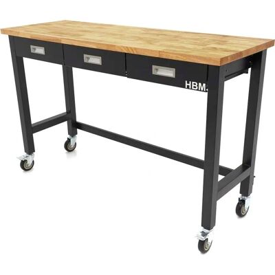 HBM Mobile Werkbank 152 cm - Professionell, mit 3 Schubladen, Massivholzplatte HBM Mobile Werkbank 152 cm - Professionell, mit 3 Schubladen, Massivholzplatte