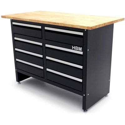 Banco de trabajo HBM 120 cm - 8 cajones, Encimera de madera maciza Banco de trabajo HBM 120 cm - 8 cajones, Encimera de madera maciza