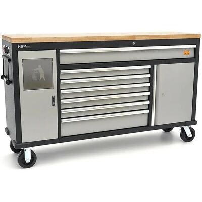 HBM Werkzeugwagen mit Holzarbeitsplatte - 168 cm - Grau HBM Werkzeugwagen mit Holzarbeitsplatte - 168 cm - Grau