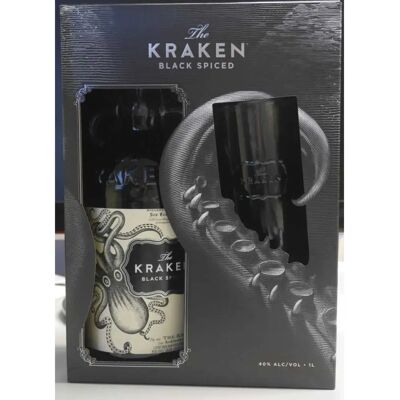 The Kraken Black Spiced 40% Vol. 1l en boîte cadeau avec Verre - Publicité The Kraken Black Spiced 40% Vol. 1l en boîte cadeau avec Verre - Publicité