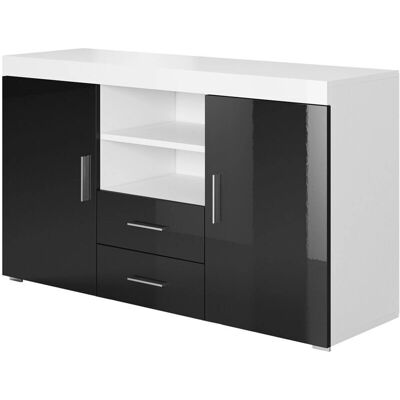 LETTIEMOBILI Credenza 2 ante e 2 cassetti Moderna Mobiletto 140x80x40cm Roque Bianco Nero - Mobiletto LETTIEMOBILI Credenza 2 ante e 2 cassetti Moderna Mobiletto 140x80x40cm Roque Bianco Nero - Mobiletto
