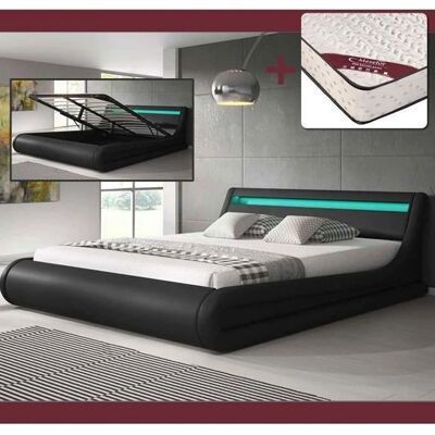 MUEBLES BONITOS Divano Letto con Materasso - LED RGB 160x200 - Nero MUEBLES BONITOS Divano Letto con Materasso - LED RGB 160x200 - Nero