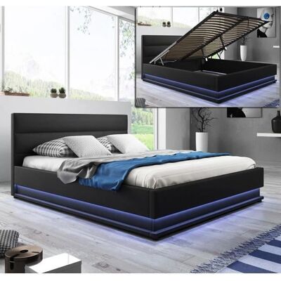 MUEBLES BONITOS - Letto matrimoniale con contenitore e luci LED - 150x190cm MUEBLES BONITOS - Letto matrimoniale con contenitore e luci LED - 150x190cm