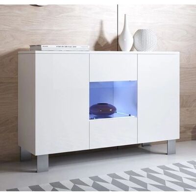Muebles Bonitos - Aparador moderno blanco con LED - 120x82x40cm Muebles Bonitos - Aparador moderno blanco con LED - 120x82x40cm