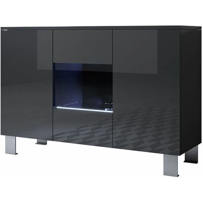 Muebles Bonitos - Buffet nero moderno con LED e gambe in alluminio Muebles Bonitos - Buffet nero moderno con LED e gambe in alluminio
