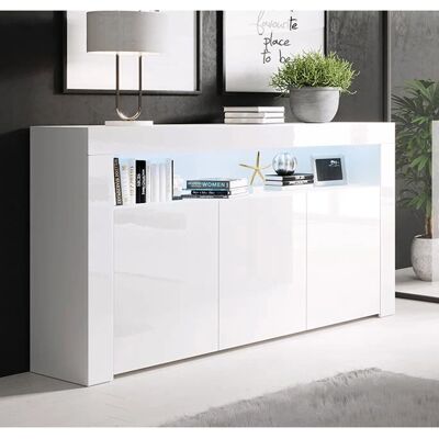 LETTIEMOBILI Aker Credence Moderne Blanche - Buffet 3 Portes LED - Publicité LETTIEMOBILI Aker Credence Moderne Blanche - Buffet 3 Portes LED - Publicité