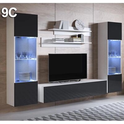 MUEBLES BONITOS Luke 9C Weiß Schwarz LED TV Set - TV Möbelset MUEBLES BONITOS Luke 9C Weiß Schwarz LED TV Set - TV Möbelset