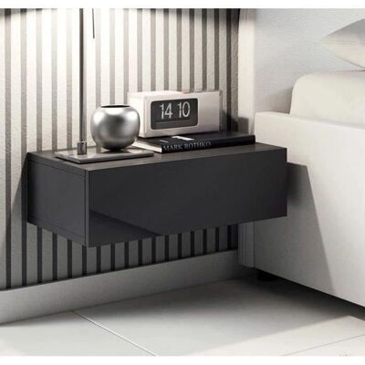 MUEBLES BONITOS Mesita de noche de pared - Moderno almacenamiento - Negro MUEBLES BONITOS Mesita de noche de pared - Moderno almacenamiento - Negro