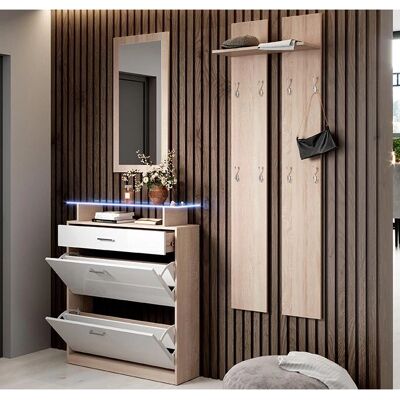 Ensemble d'Entrée Paola de Muebles Bonitos - Miroir, Porte-manteaux, Meuble à Chaussures - Publicité Ensemble d'Entrée Paola de Muebles Bonitos - Miroir, Porte-manteaux, Meuble à Chaussures - Publicité