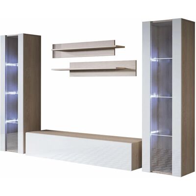 Mb Moebel Luke 8E Ensemble TV - Sonoma & Blanc - Mobilier Moderne - Publicité Mb Moebel Luke 8E Ensemble TV - Sonoma & Blanc - Mobilier Moderne - Publicité