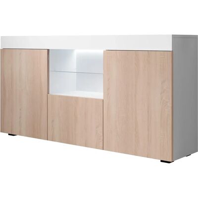 Muebles Bonitos Sefora Credence - 3 Portes, LED, Étagères en Verre - Publicité Muebles Bonitos Sefora Credence - 3 Portes, LED, Étagères en Verre - Publicité