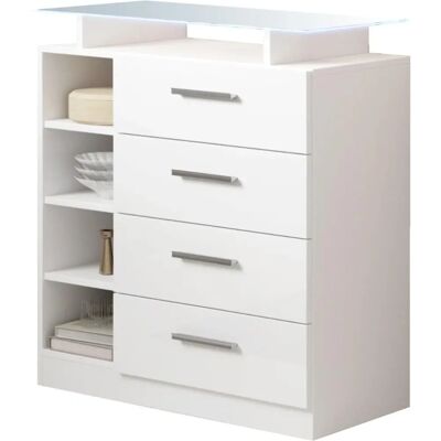 Muebles Bonitos - Console blanche moderne avec lumières LED et 4 tiroirs - Meuble d'entrée - Publicité Muebles Bonitos - Console blanche moderne avec lumières LED et 4 tiroirs - Meuble d'entrée - Publicité