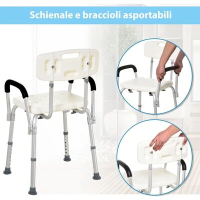 Sedia bagno BENZONI con braccioli - Sedile doccia regolabile Sedia bagno BENZONI con braccioli - Sedile doccia regolabile