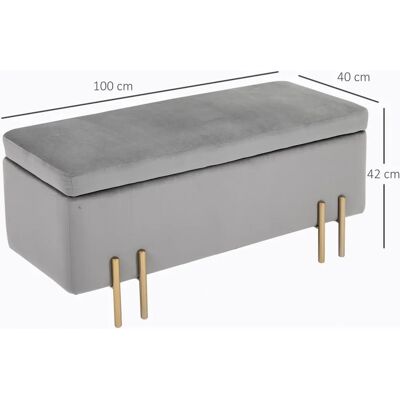 BENZONI - Panca Pouf Contenitore in Tessuto Imbottito 100x40x42 cm Grigio Chiaro - Panchetta con Contenitore BENZONI - Panca Pouf Contenitore in Tessuto Imbottito 100x40x42 cm Grigio Chiaro - Panchetta con Contenitore