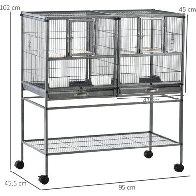 GiordanoShop Gabbia Doppia per Uccelli 95x45,5x102 cm Metallo Grigia - Gabbia per Uccelli GiordanoShop Gabbia Doppia per Uccelli 95x45,5x102 cm Metallo Grigia - Gabbia per Uccelli