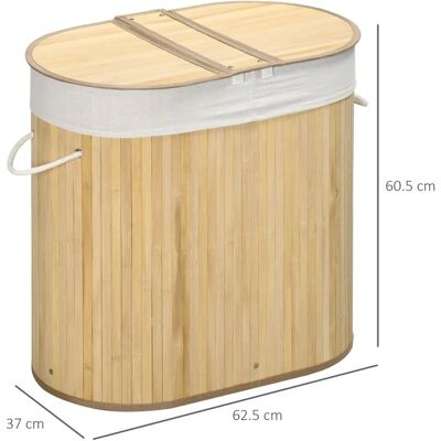 Giordanoshop Cesto portabiancheria in bambù - Grande 100L Design a due scomparti Giordanoshop Cesto portabiancheria in bambù - Grande 100L Design a due scomparti