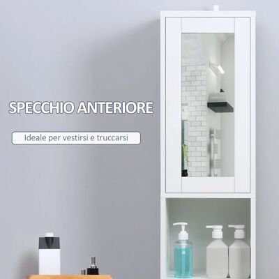 Armadio bagno GiordanoShop con specchio - Salvaspazio, 30x28x170cm, Legno bianco Armadio bagno GiordanoShop con specchio - Salvaspazio, 30x28x170cm, Legno bianco