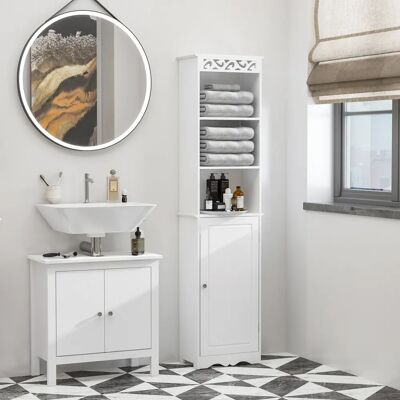 Benzoni - Armadio Alto per Bagno in Legno - Design Floreale Bianco Benzoni - Armadio Alto per Bagno in Legno - Design Floreale Bianco