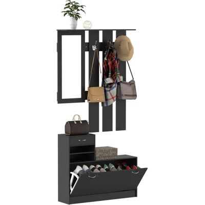 Unbranded - Appendiabiti Scarpiera Specchio - Nero - 90x10x102 cm - Armadio ingresso Unbranded - Appendiabiti Scarpiera Specchio - Nero - 90x10x102 cm - Armadio ingresso