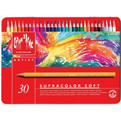Caran d'Ache Supracolor Soft Crayons de Couleur Aquarelle - Étui de 30 Caran d'Ache Supracolor Soft Crayons de Couleur Aquarelle - Étui de 30